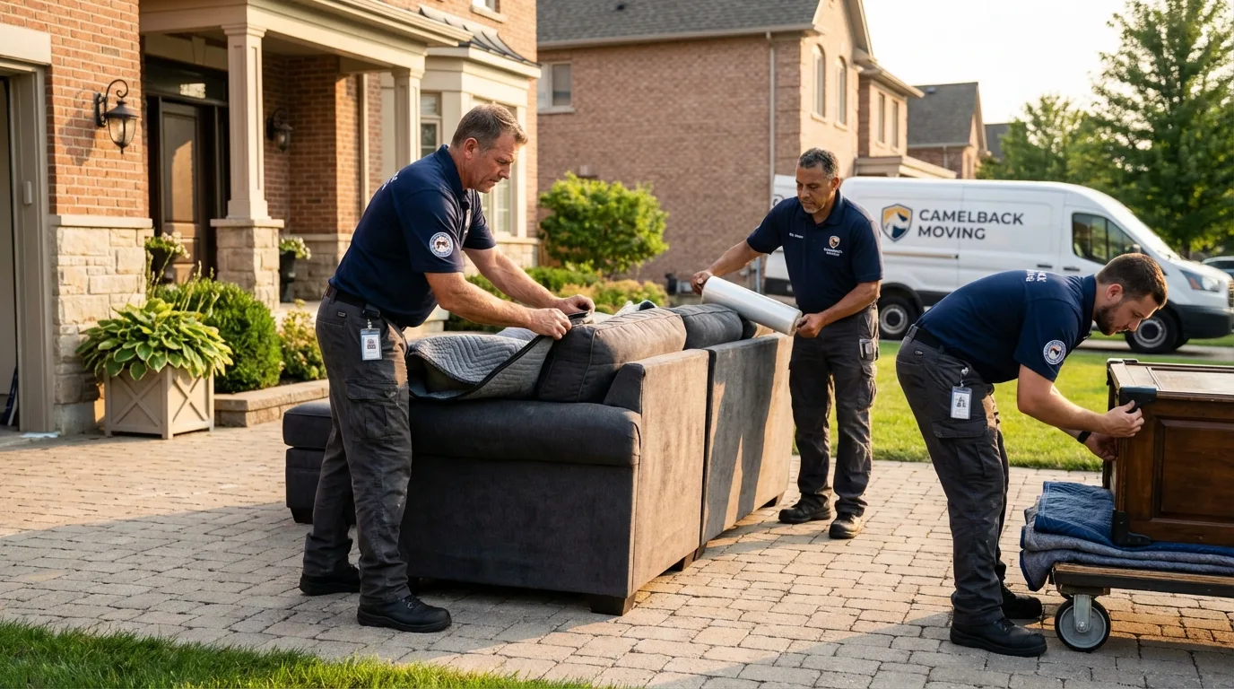 Large estate moving crew wrapping furniture in Clarksville, IA