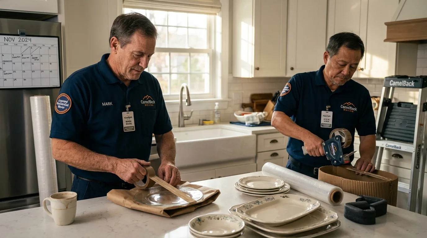 Professional crew packing kitchen dishware in Clarksville, IA